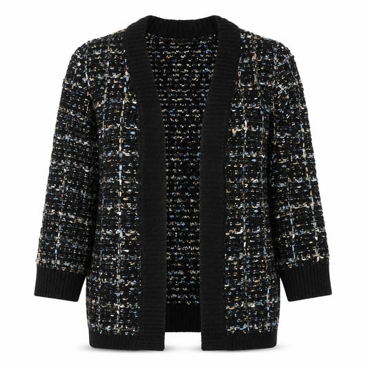 Front view of Blu Pepper women’s multicoloured v-neck acrylic cardigan jumper, size M