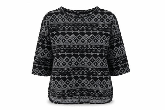 Front view of Next women’s black round neck geometric polyester jumper, size UK 10