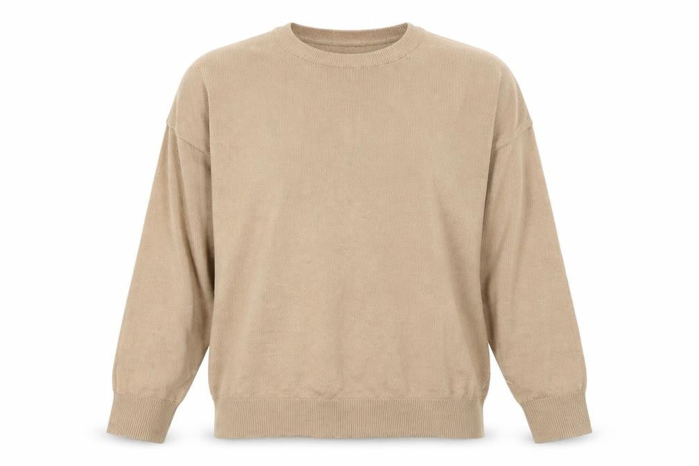 Front view of New Look women’s beige round neck polyester jumper, size S