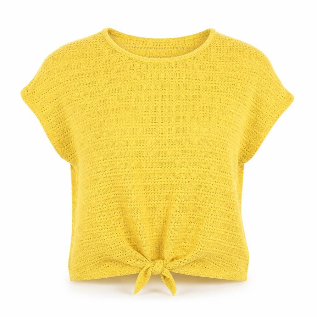 Front view of New Look women’s yellow round neck polyester jumper, size L