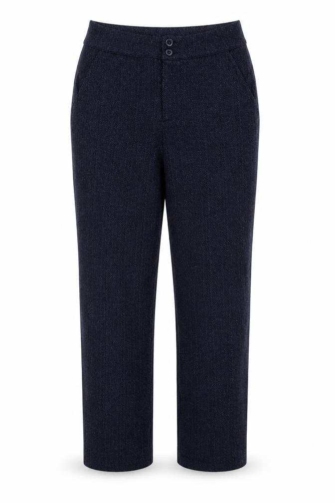 Front view of Tu women’s blue polyester trousers, size UK 10, 26-inch leg regular zip