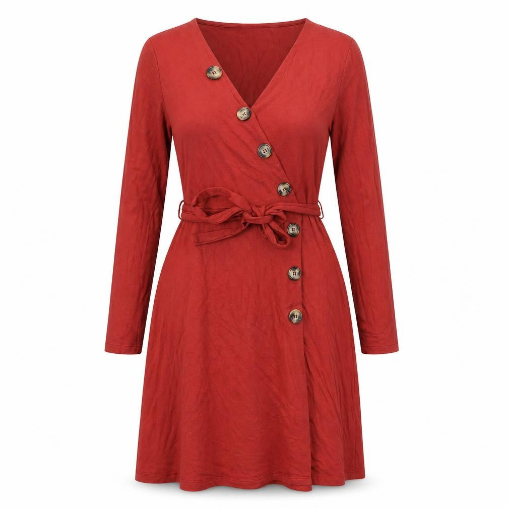 Front view of F&F women’s red viscose a-line, size UK 8, v-neck pullover