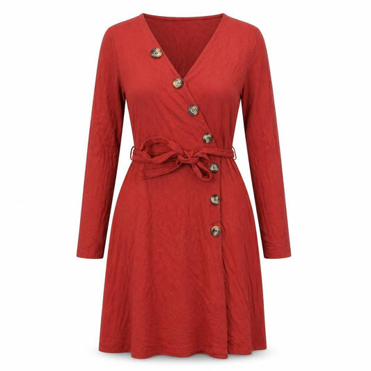 Front view of F&F women’s red viscose a-line, size UK 8, v-neck pullover