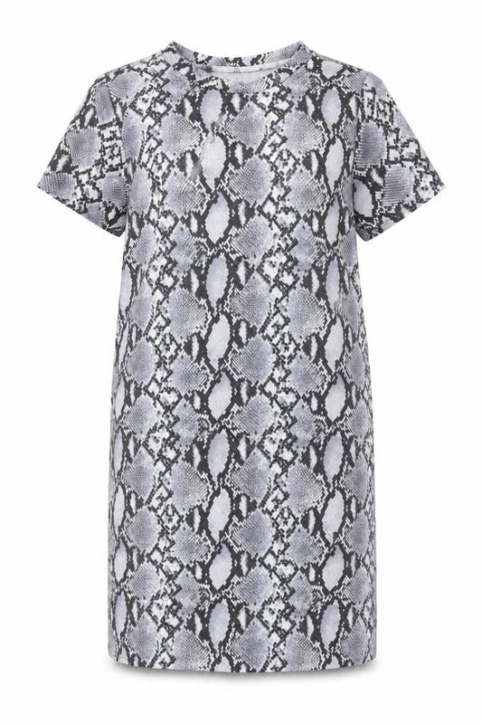 Front view of Primark women’s grey animal print polyester shift, size UK 8, round neck pullover
