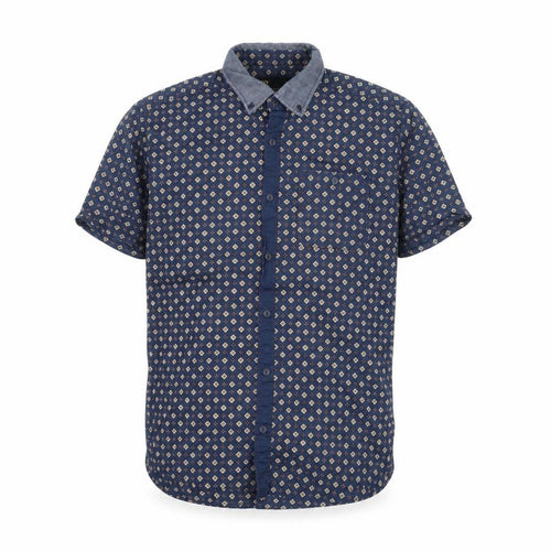 Next Mens Blue Geometric Cotton Button-Up Size S Collared Button