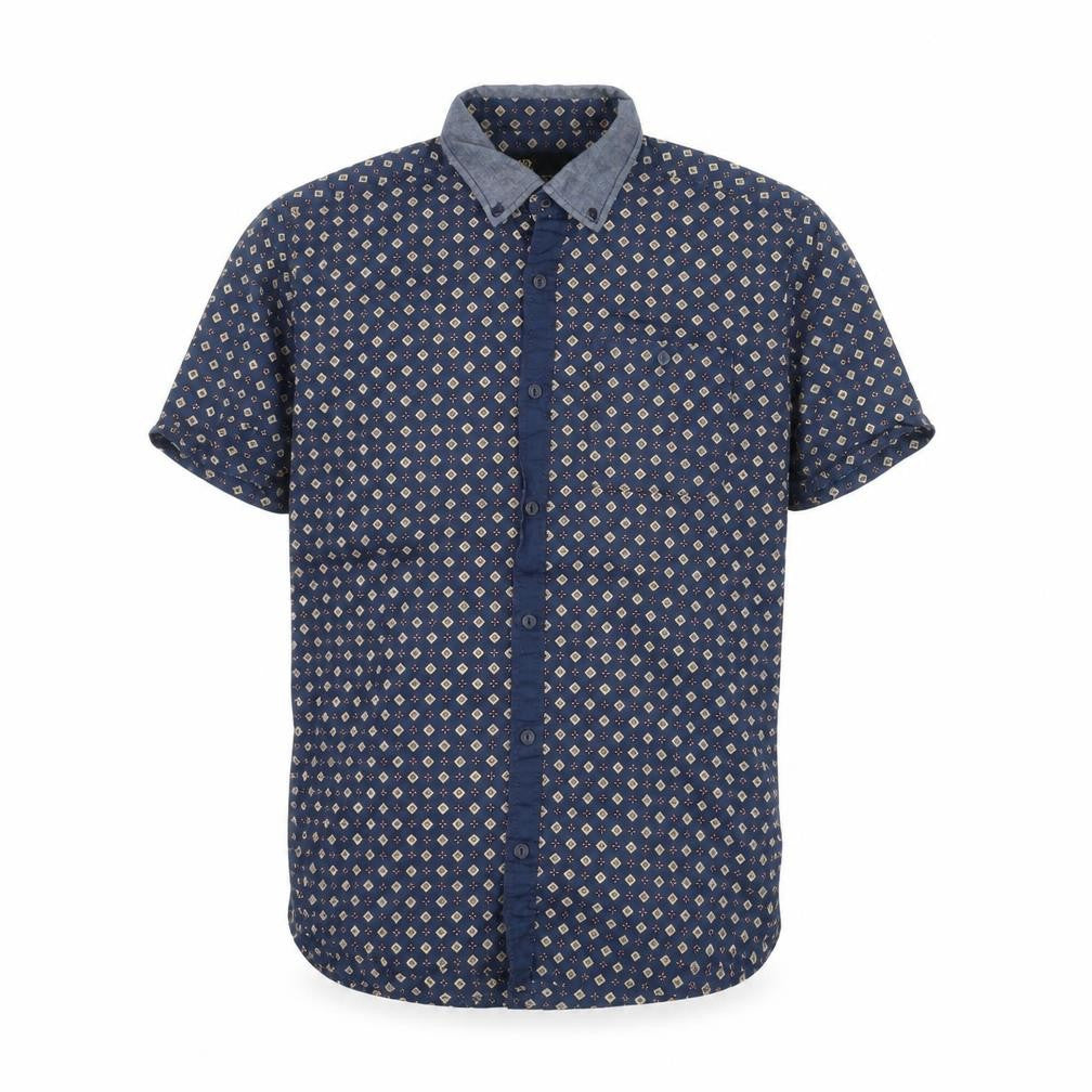 Next Mens Blue Geometric Cotton Button-Up Size S Collared Button
