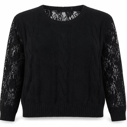 Simply Be Womens Black Round Neck Acrylic Pullover Jumper Size 12 - Lace Sleeve