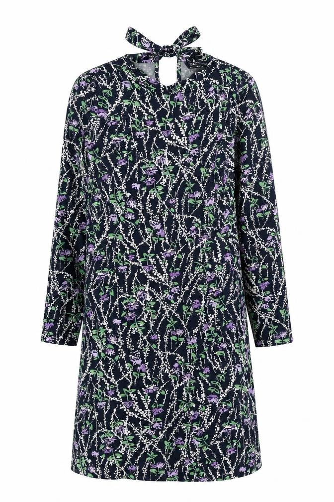 Marks and Spencer Womens Blue Floral Viscose Shift Size 8 Mock Neck Tie