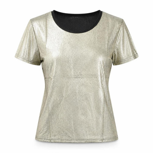 Up To U Womens Gold Animal Print Polyester Basic T-Shirt Size L Round Neck - Snake Print