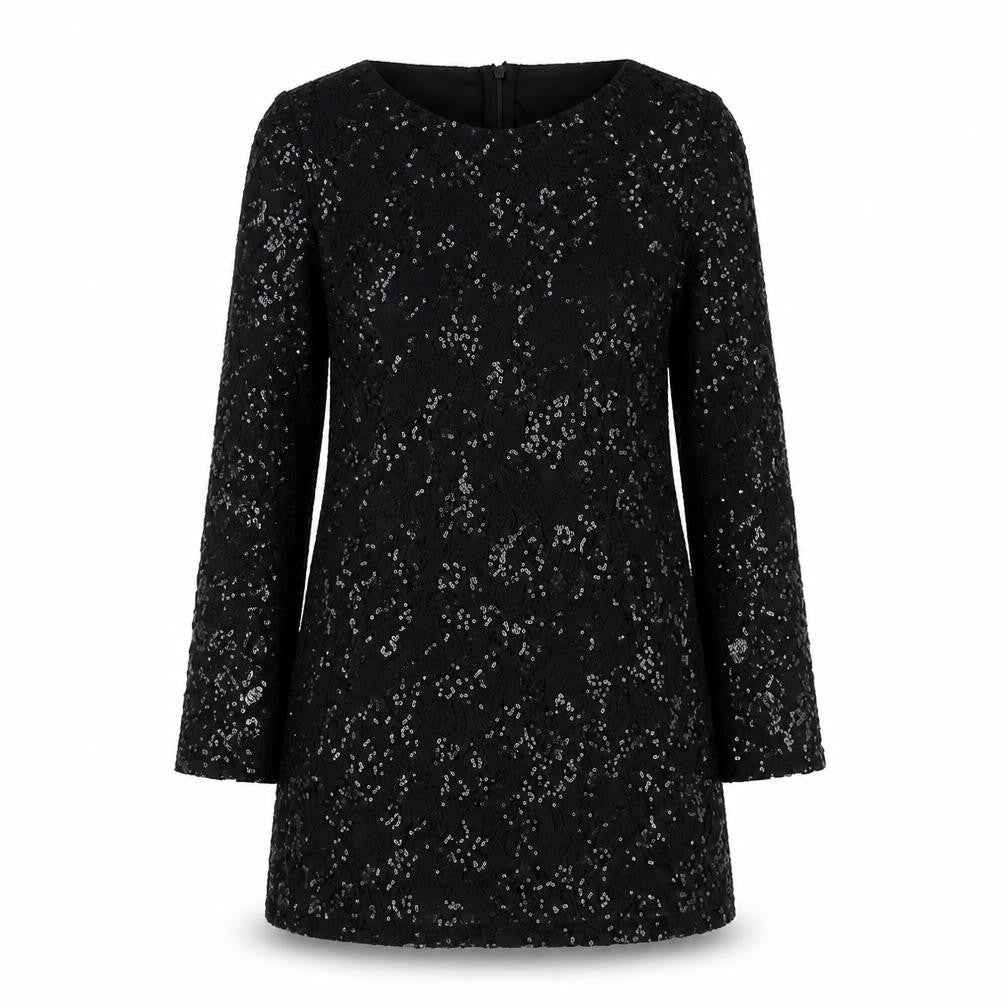 Front view of Dorothy Perkins women’s black polyester a-line, size UK 6, v-neck zip