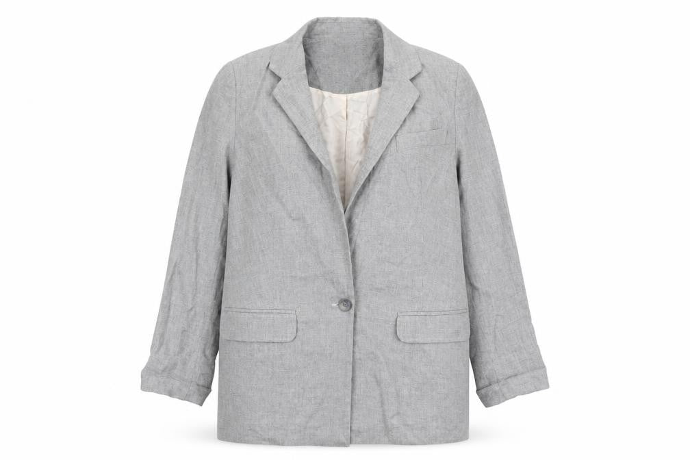 Front view of Topshop women’s grey acetate jacket suit jacket, size UK 8