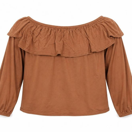 New Look Womens Brown Viscose Cropped Blouse Size 10 Off the Shoulder