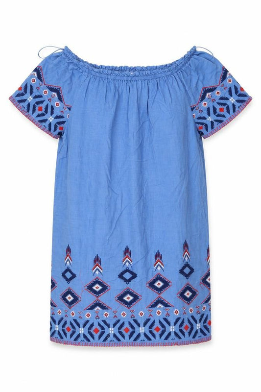 Front view of Tu women’s blue cotton sheath, size UK 12, off the shoulder pullover