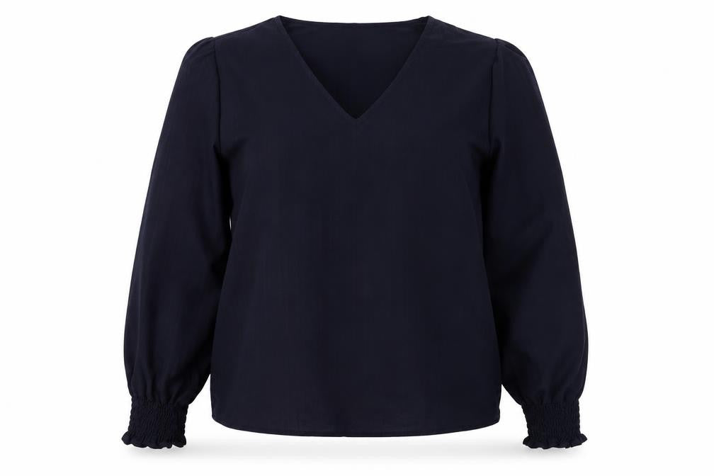 Front view of SHEIN women’s blue striped 100% polyester pullover sweatshirt, size L, pullover