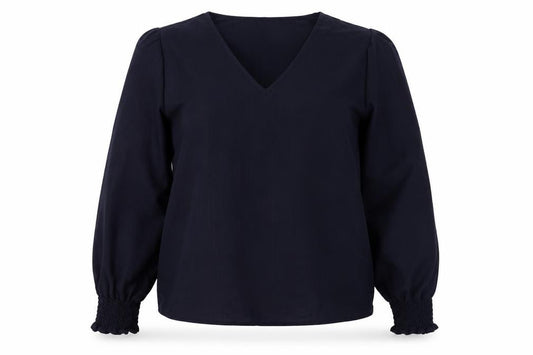 Front view of SHEIN women’s blue striped 100% polyester pullover sweatshirt, size L, pullover