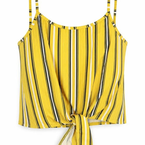 New Look Womens Yellow Striped Polyester Wrap Tank Size 12 Scoop Neck