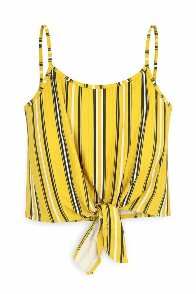 New Look Womens Yellow Striped Polyester Wrap Tank Size 12 Scoop Neck