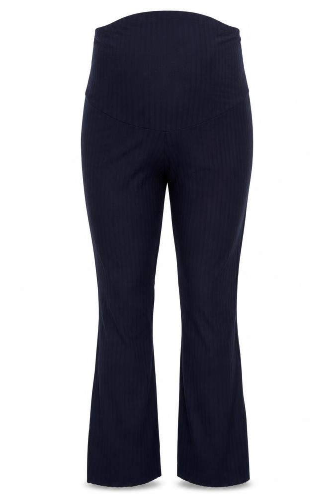 Front view of H&M women’s blue polyester trousers, size M, 28-inch leg regular