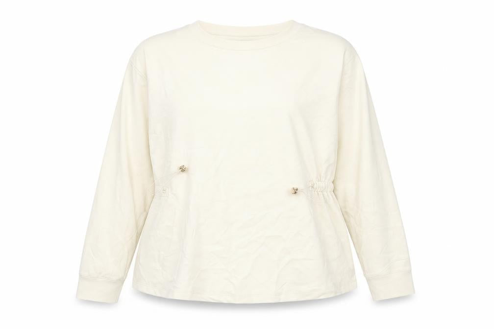 Front view of F&F women’s ivory polyamide pullover sweatshirt, size UK 16, tie