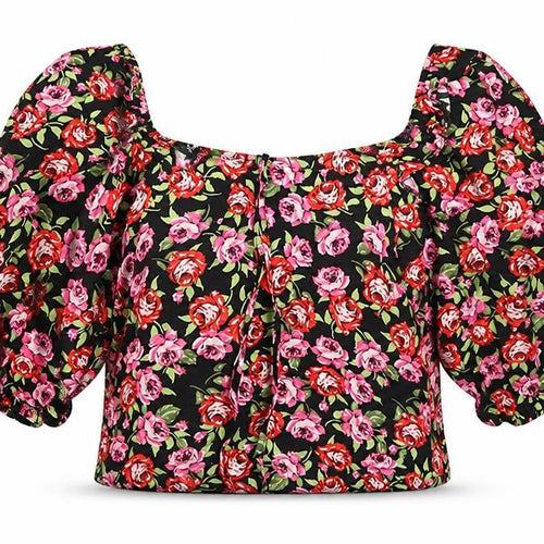Dorothy Perkins Womens Multicoloured Floral Viscose Cropped Blouse Size 12 Square Neck