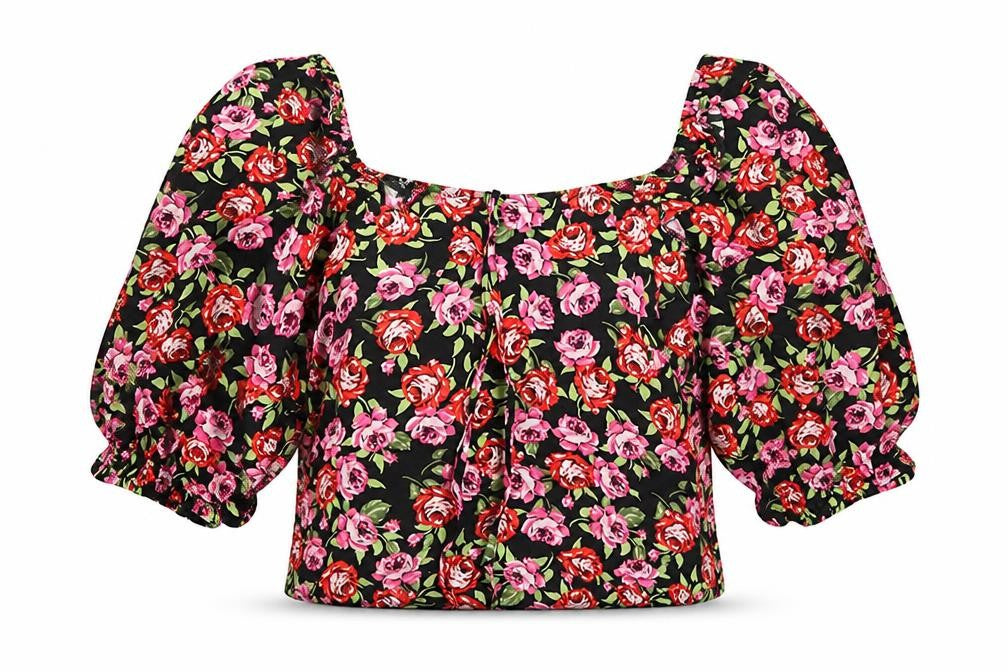 Dorothy Perkins Womens Multicoloured Floral Viscose Cropped Blouse Size 12 Square Neck