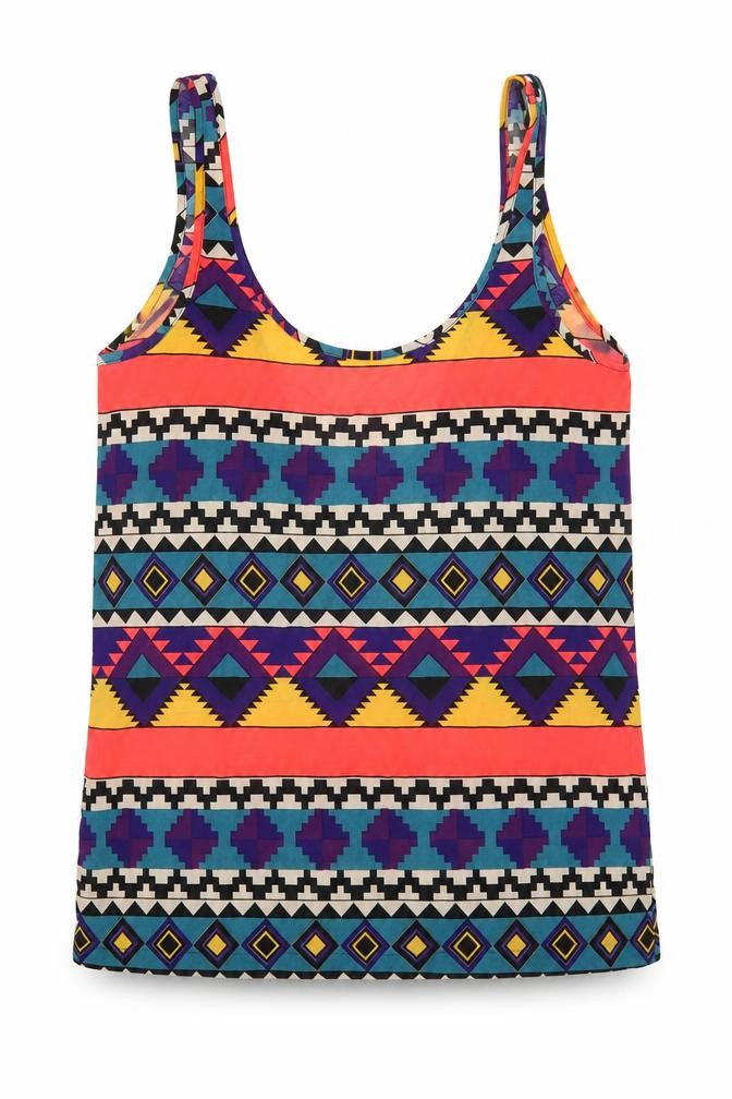 Whitney Eve Womens Multicoloured Geometric Polyester Camisole Blouse Size S Scoop Neck