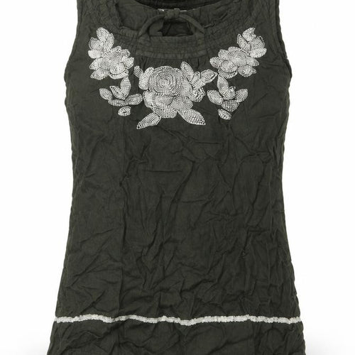 MO MU Womens Green Floral Viscose Basic T-Shirt Size 40 Scoop Neck