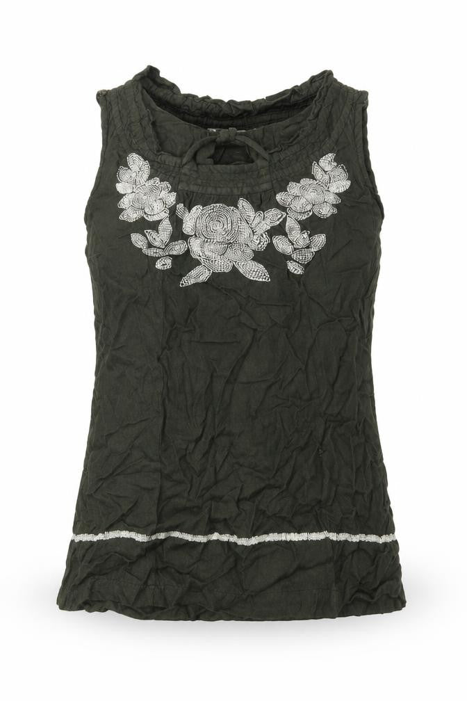 MO MU Womens Green Floral Viscose Basic T-Shirt Size 40 Scoop Neck