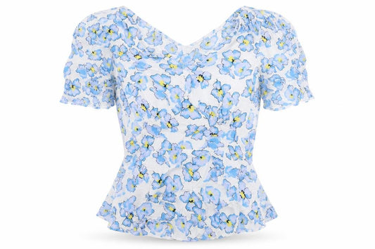 Front view of Marks & Spencer women’s white floral polyester camisole blouse, size UK 10, v-neck