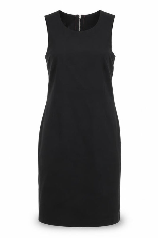 Front view of Miss Selfridge women’s black polyester sheath, size UK 8, round neck zip