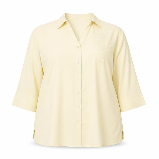 Front view of Classics women’s beige polyester basic button-up, size UK 20, collared