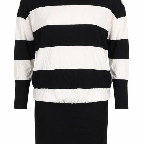 Pimkie Womens Black Striped Viscose Tunic Blouse Size S Round Neck