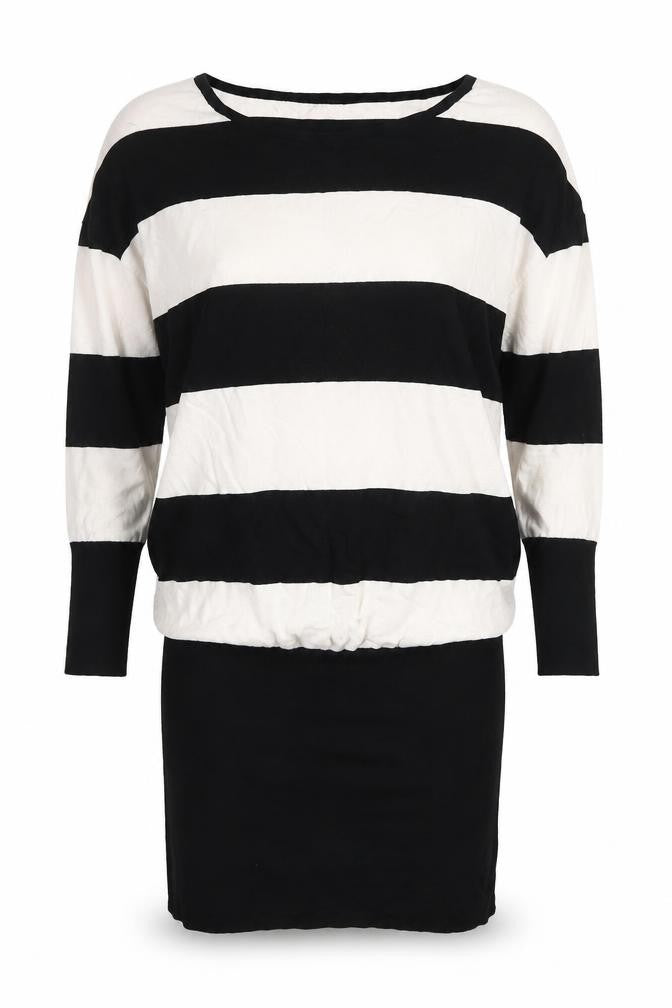 Pimkie Womens Black Striped Viscose Tunic Blouse Size S Round Neck