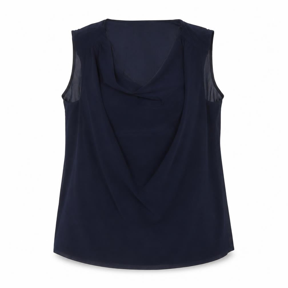 Front view of Debenhams women’s blue polyester basic blouse, size UK 18, round neck