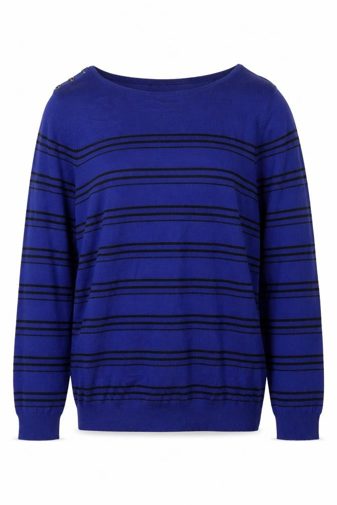 LC Waikiki Womens Blue Boat Neck Striped Viscose Pullover Jumper Size M