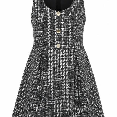 SheIn Womens Black Plaid Polyester Tank Dress Size L Scoop Neck Zip