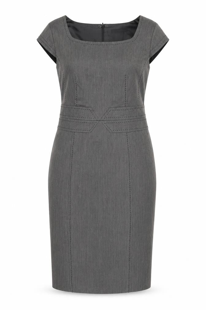 Marks and Spencer Womens Grey Polyester Pencil Dress Size 12 Square Neck Zip - Slit