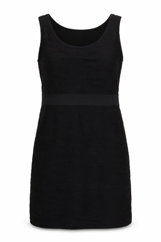 Front view of H&M women’s black polyester a-line, size L, scoop neck pullover