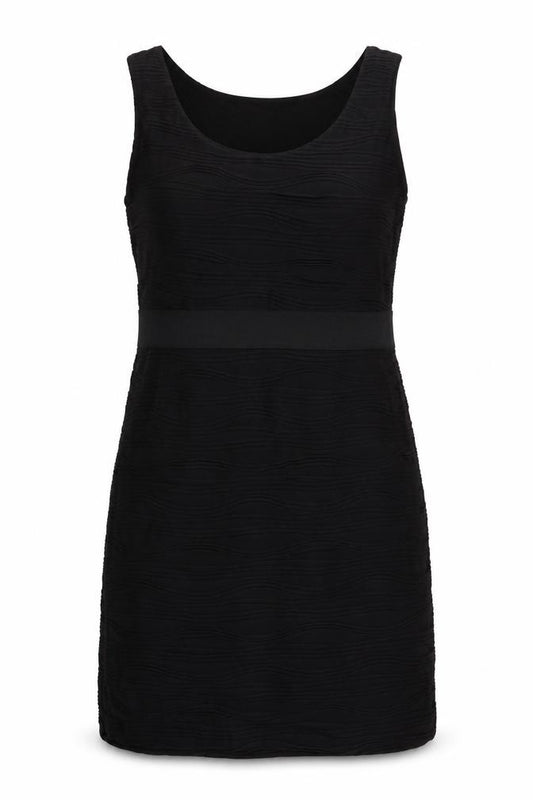 Front view of H&M women’s black polyester a-line, size L, scoop neck pullover