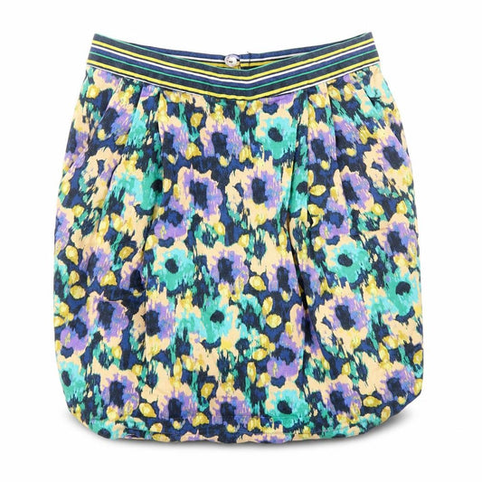 Front view of H&M women’s multicoloured floral cotton bandage skirt, size UK 8, zip
