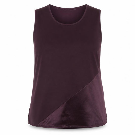 Front view of Kaleidoscope women’s purple polyester basic tank, size UK 20, scoop neck