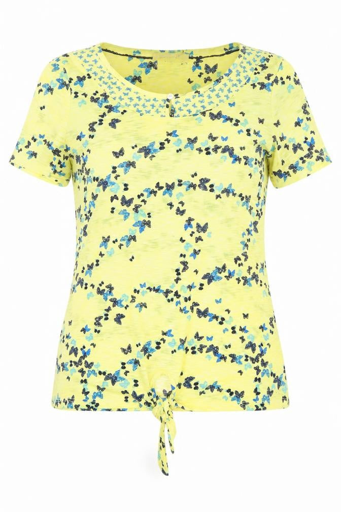 Marks and Spencer Womens Yellow Geometric Polyester Basic T-Shirt Size 8 Round Neck - Tie detail