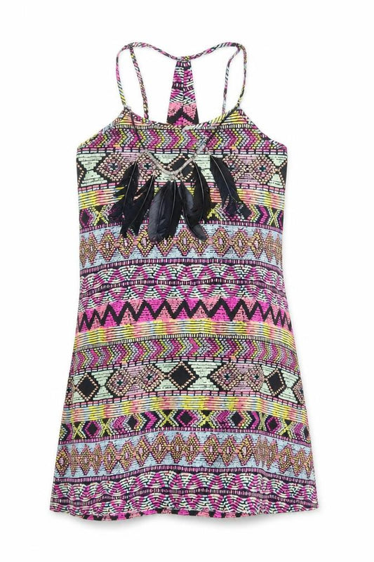 Front view of Ribbon women’s multicoloured geometric polyester basic tank, size UK 8, scoop neck