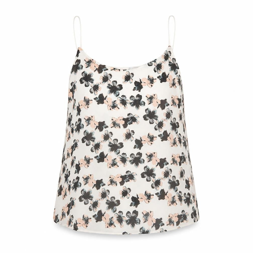 Front view of New Look women’s beige floral polyester basic tank, size UK 10, scoop neck