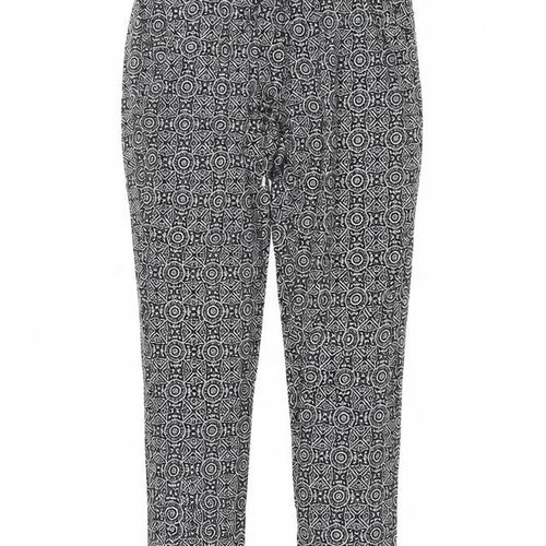 New Look Womens Black Geometric Viscose Bloomer Trousers Size 10 L25.5 in Regular Drawstring