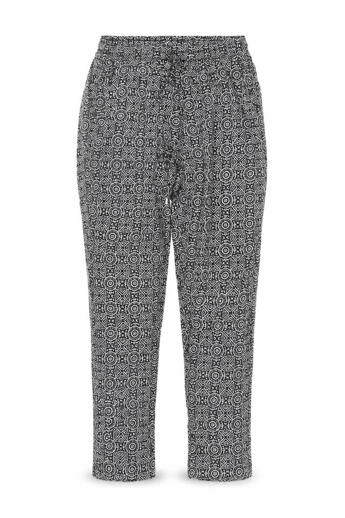 New Look Womens Black Geometric Viscose Bloomer Trousers Size 10 L25.5 in Regular Drawstring