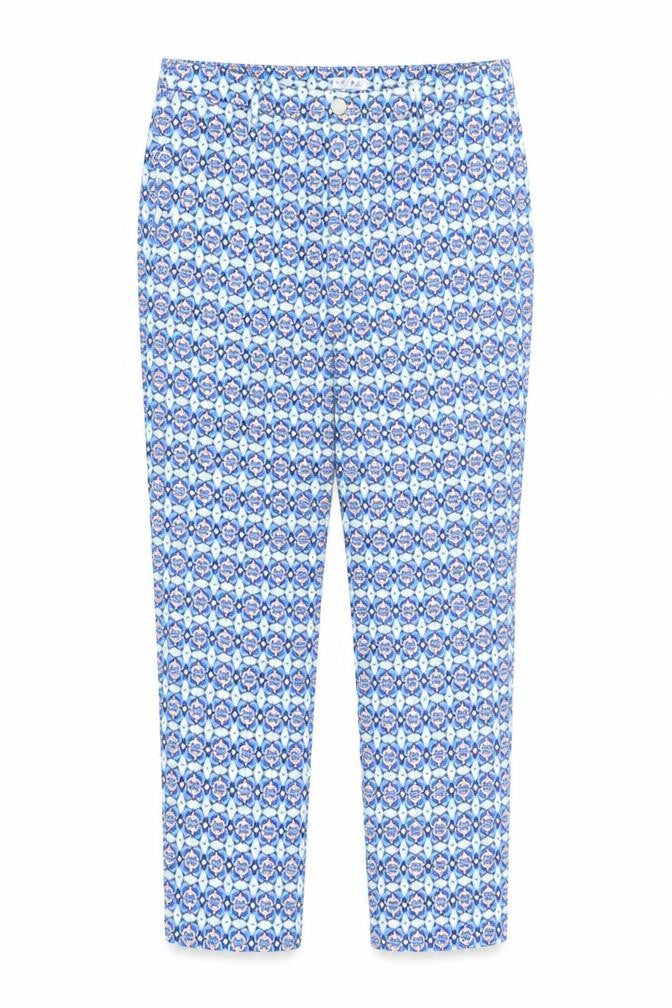 Front view of Class women’s multicoloured geometric cotton trousers, size UK 8, 22-inch leg regular zip