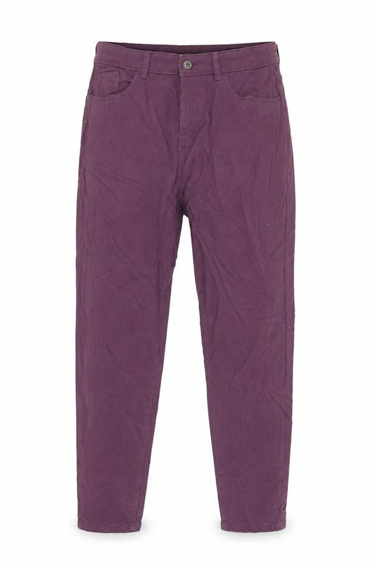Front view of Denim & Co. women’s purple cotton mom jeans, size UK 12, 27-inch leg regular zip