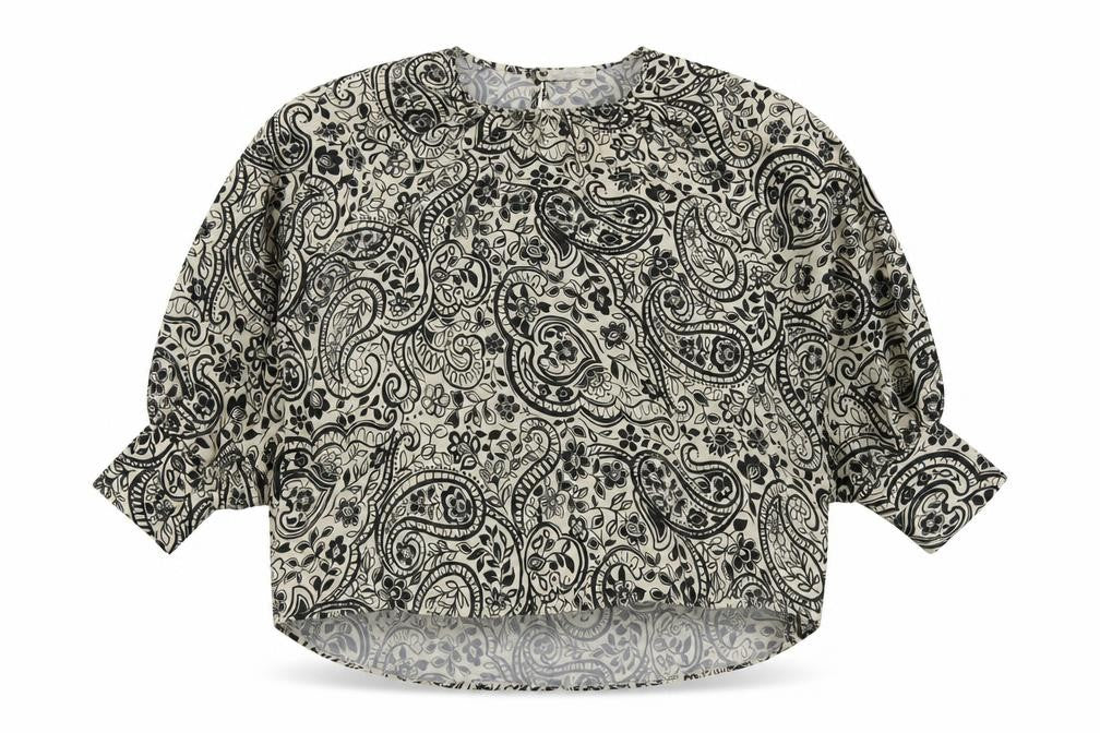New Collection Womens Black Paisley Polyester Basic Blouse Size L Round Neck