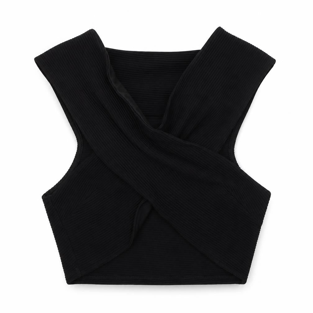 Miss Selfridge Womens Black Polyester Cropped T-Shirt Size 10 Off the Shoulder